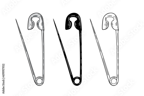 Open safety pin, flat vector illustration logo icon