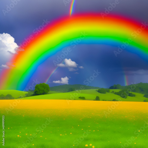 rainbow over green field