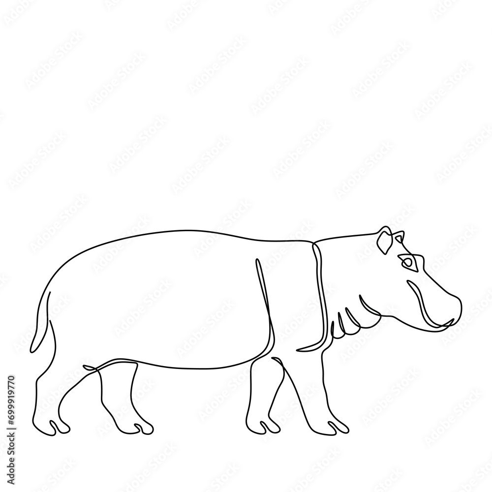 hipopotamus Continuous single line art drawing. Hippo animal wildlife