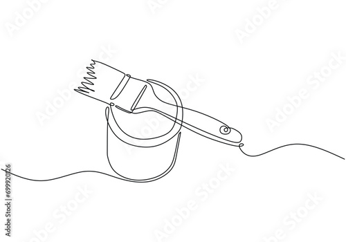 Continuous line drawing of paint can and brush 