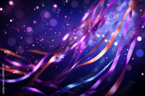 Abstract background with colorful ribbons and sparkles.