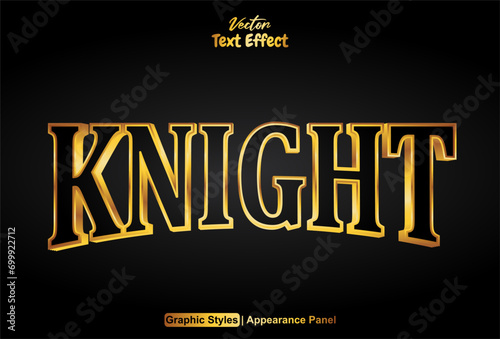 knight text effect with gold graphic style and editable.