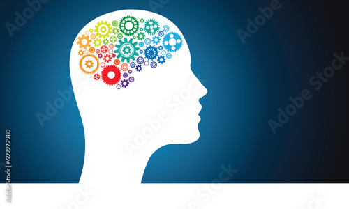 Abstract illustration of human head and brain in form of Gears. EPS. Vector file.
