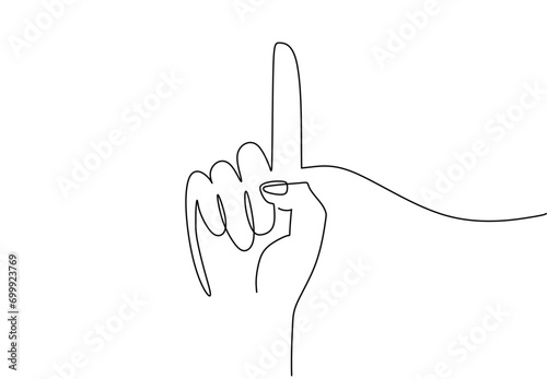 One line drawing hand pointing gesture. Finger instruction concept photo