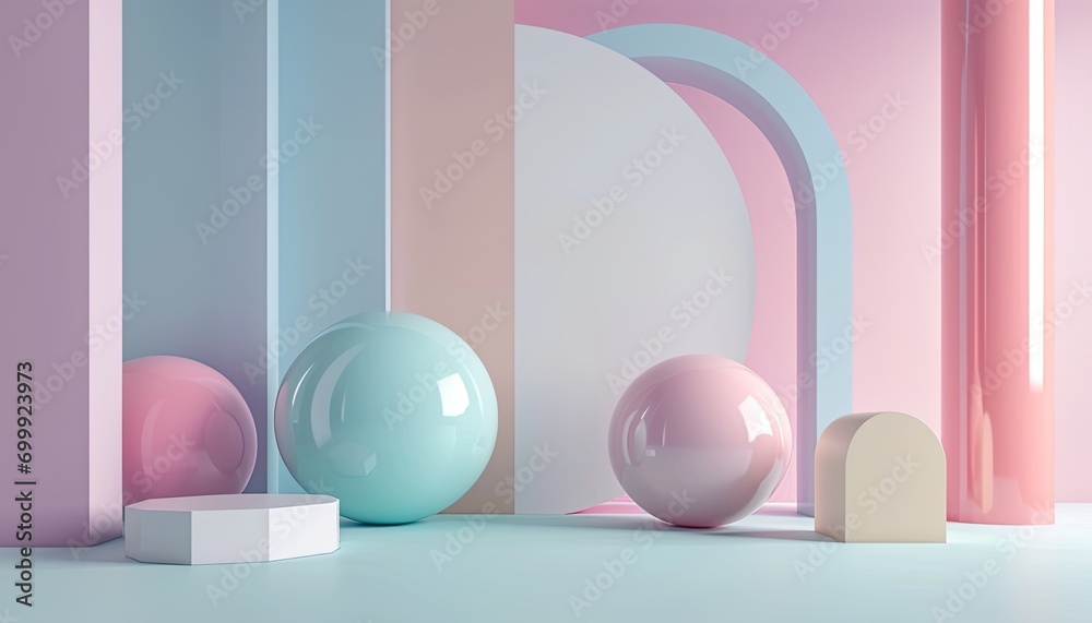Backdrop with calm soft pastel colors and spheres