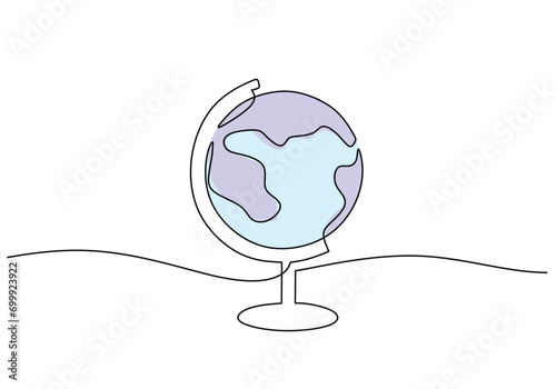 Earth globe one line drawing. Continuous miniature for world map education