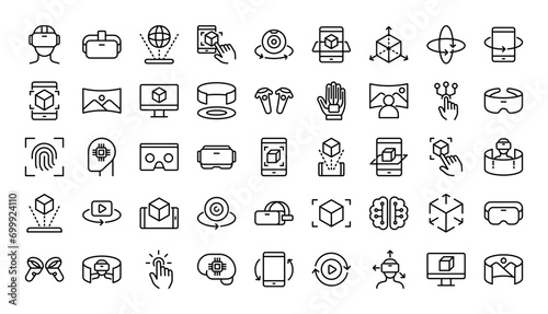 Virtual reality and augmented reality line icons set. Vector line icons. photo