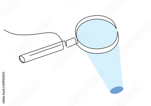 Magnifying glass continuous line art drawing. Find and look for concept with colors