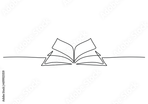Open book continuous line drawing. Education and literature concept photo