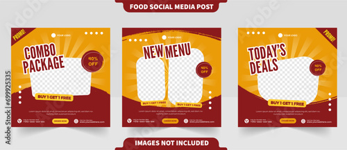 Package fast food delicious menu or restaurant promotion menu for social media post square flyer banner templates