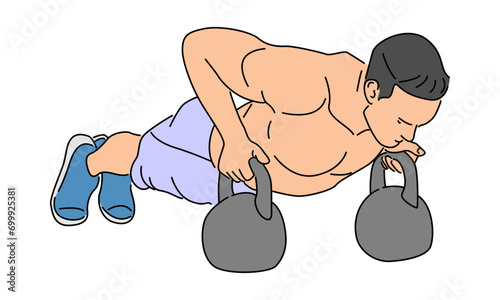 line art color of man training push up