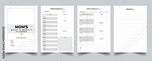 Mom Daily & Weekly Planner with cover page layout design template