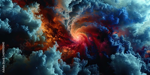 Epic cosmic cloud vortex with intense red and blue contrasts