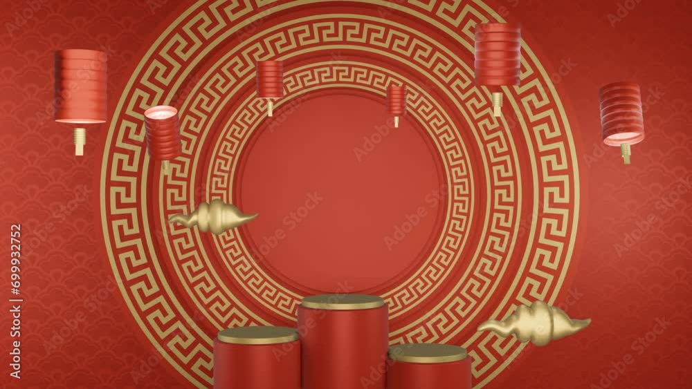 3D red background chinese new year with minimalist podium, suitable for product promotion 3D red background chinese new year with minimalist podium, suitable for product promotion