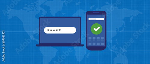 2FA two factor authentication laptop screen password and phone permission smartphone verification security