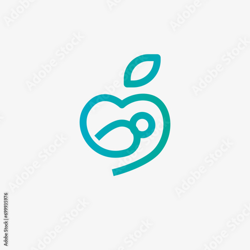 Baby nutrition Logo design. Combine apple, baby, and leaf shape on line style design.