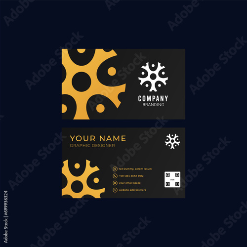 black horizontal business card template design with abstract logo vector