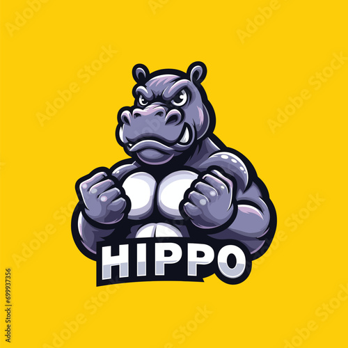 FIGHTER HIPPO MASCOT LOGO VECTOR