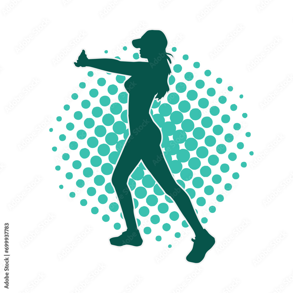 Silhouette of a woman doing aerobic move. Silhouette of a gym sporty person doing workout. Silhouette of a woman doing aerobic move. Silhouette of a gym sporty person doing workout.