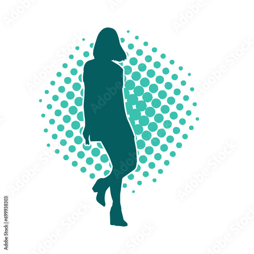 Silhouette of a secretary or female office worker wearing formal business suit.
