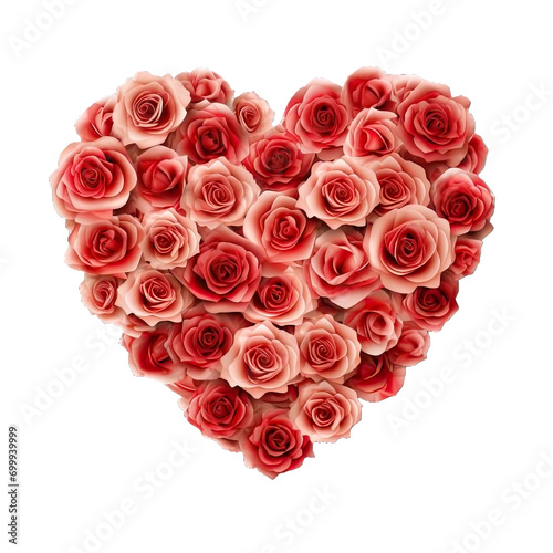 Heart shaped bouquet of roses on white background