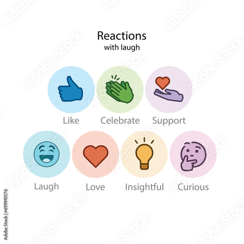 New LinkedIn Reactions. Social Network icon set. Like, celebrate, support, funny, love, insightful, curious, LinkedIn
