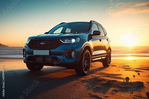 car SUV new luxury view Front background sunset beautiful sea road concrete design modern car SUV Compact