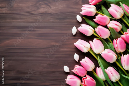 Flower nature background spring gift table pink tulip bouquet floral green