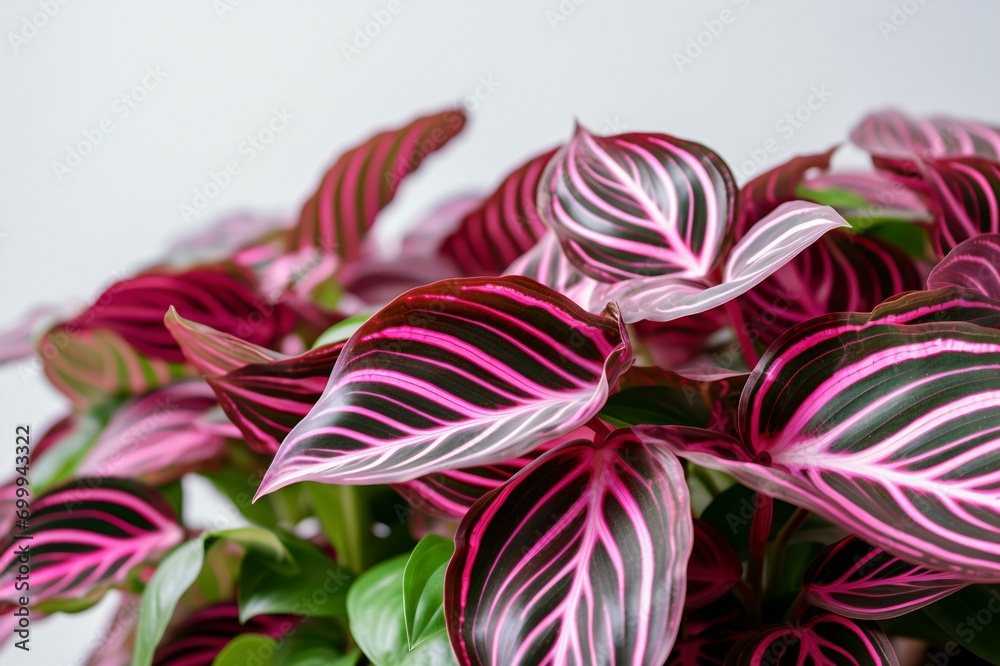 Calathea Medallion in Pot with Pink Stripes on White Background, Generative AI Calathea Medallion in Pot with Pink Stripes on White Background, Generative AI