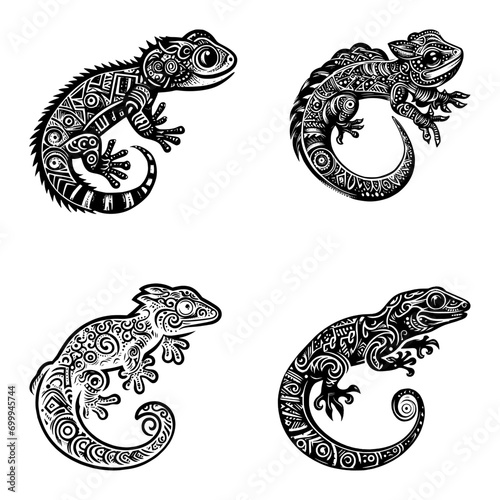 gecko - ethnic decorative, tattoo, logo, icon (black)