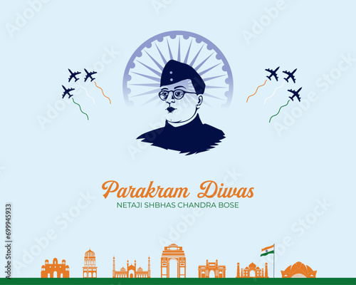 Parakram Diwas. 23 January. Netaji Subhash Chandra Bose vector art for Indian. Holiday concept. vector illustration. template for background with banner, poster and card. photo