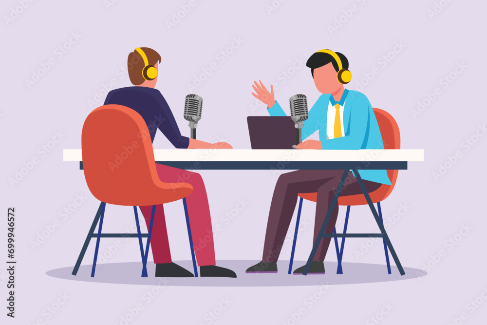 Recording audio podcast or online show concept. Colored flat vector illustration isolated.