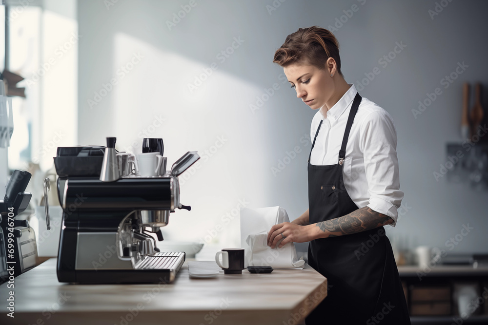 a person making coffee a person making coffee