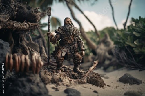 Robinson Crusoe stranded on deserted island. Generative AI photo