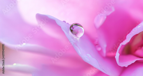 ピンクの花びらの上に落ちた雫 