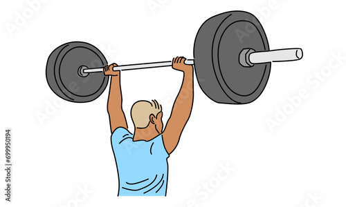 line art color of strong weightlifter man vector illustration