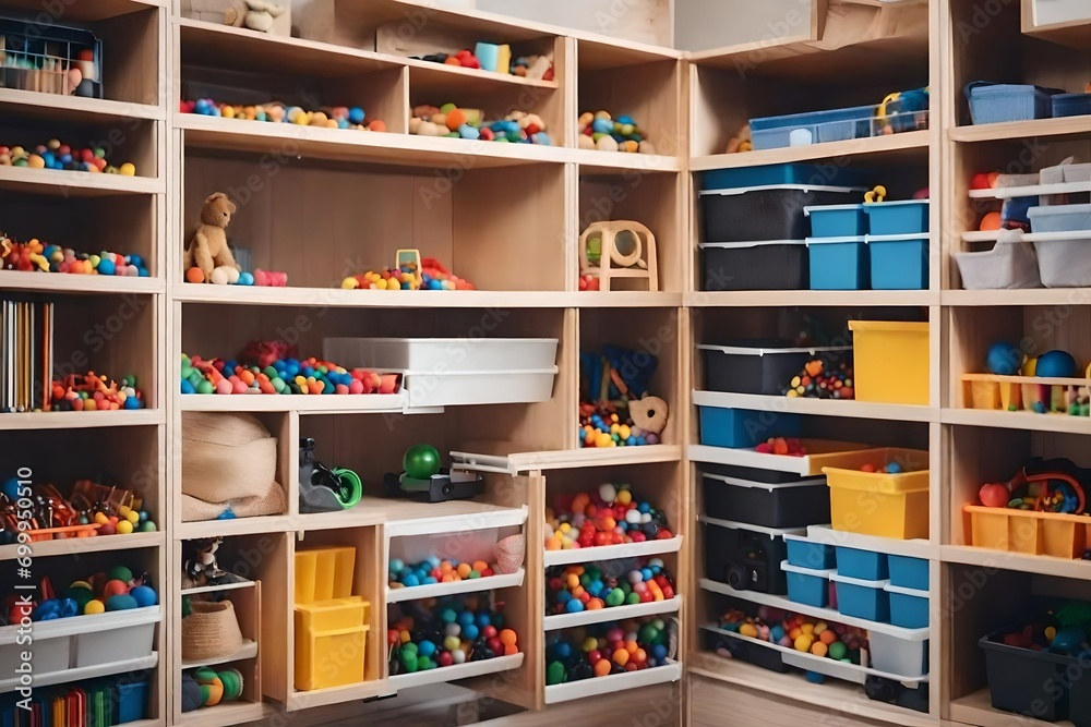 Toy storage system for kids' rooms. Child-friendly safety storage solution featuring soft boxes