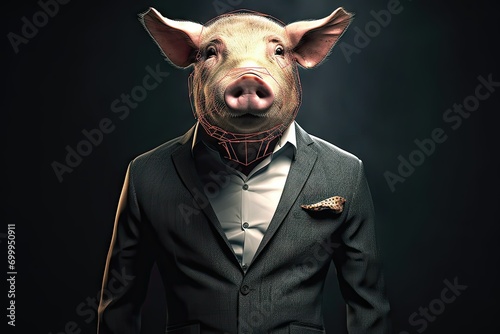  illustration creature Hybrid Chimera surreal suit business wearing body human Pig