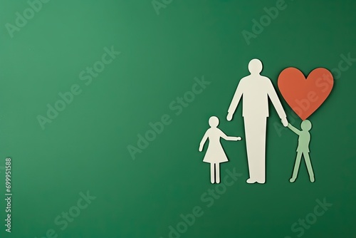 background colored green space copy family heart out cut paper hands holding child one Parents