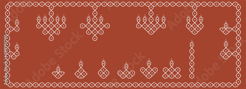 Indian Traditional and Cultural deepam pulli Kolam design vector, set of editable home decor patterns seamless background. photo