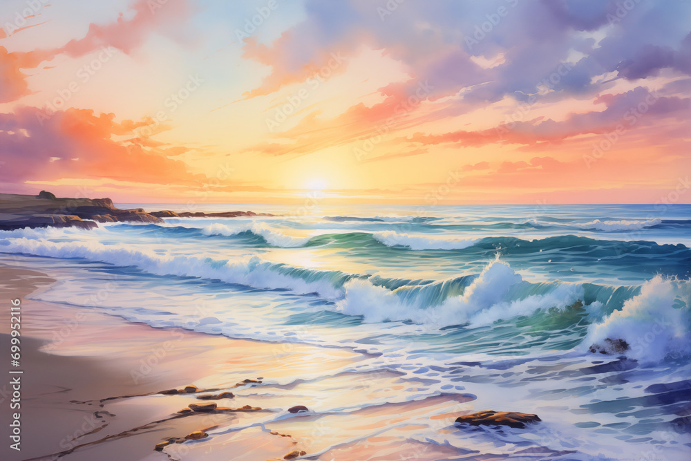 Coastal Sunset Watercolor