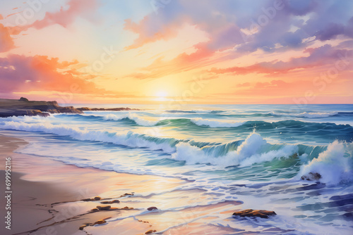 Coastal Sunset Watercolor