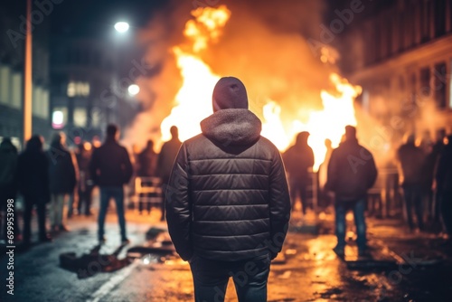 Men stand during a riotous demonstration © Instacraft.Studio