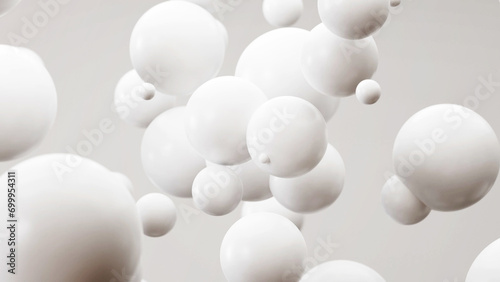 抽象的な白い背景。球、ボール、シャボン玉