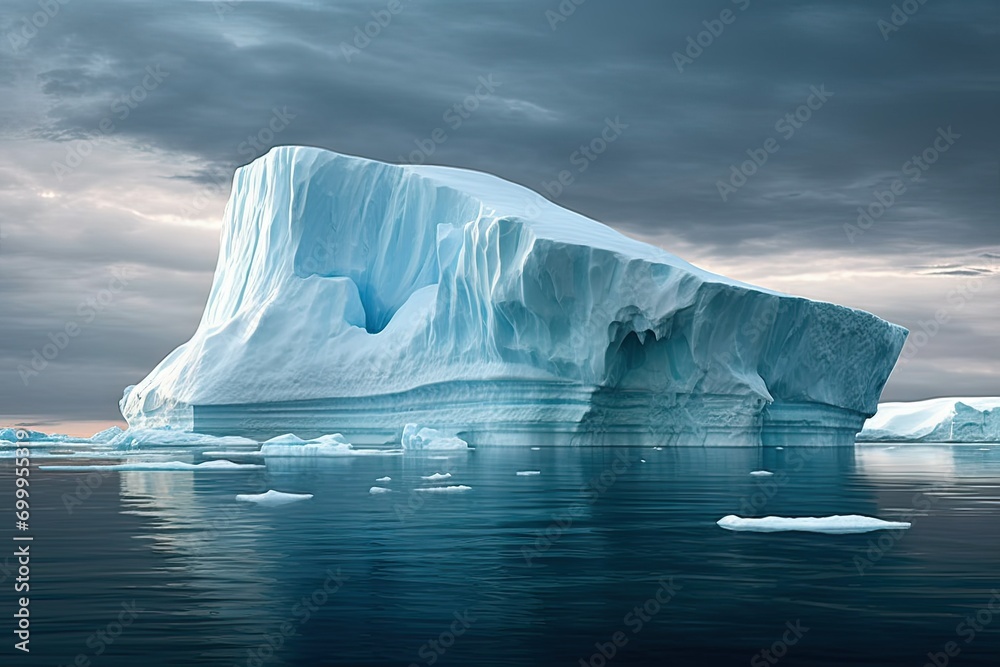 illustration climate polar damage environment warming global caused floes ice melting sea artic Iceberg - obrazy, fototapety, plakaty 