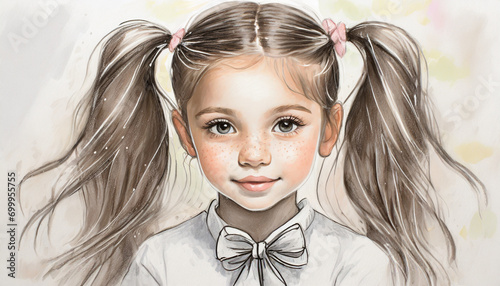 Mała dziewczynka , ilustracja, malowany obraz, dekoracja ścienna, generative ai