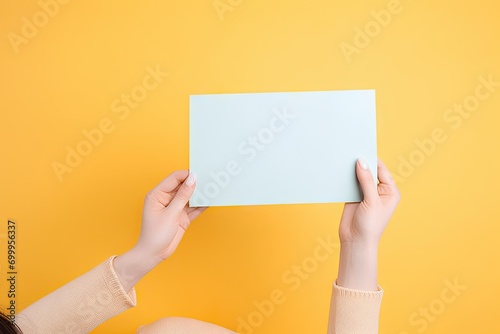 card blank text space copy background colored yellow hands paper empty Holding