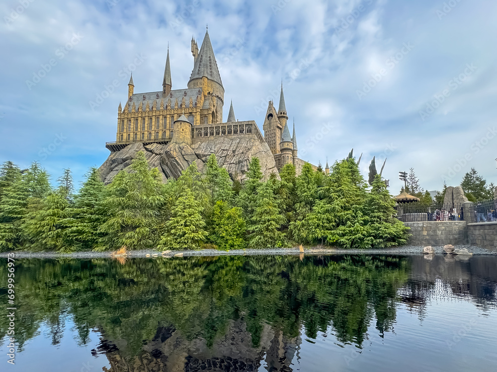 Obraz premium Konohana Ward, Osaka, Japan. Dec 24, 2023. The Wizarding World of Harry Potter at Hogwarts Castle at Universal Studios Japan.