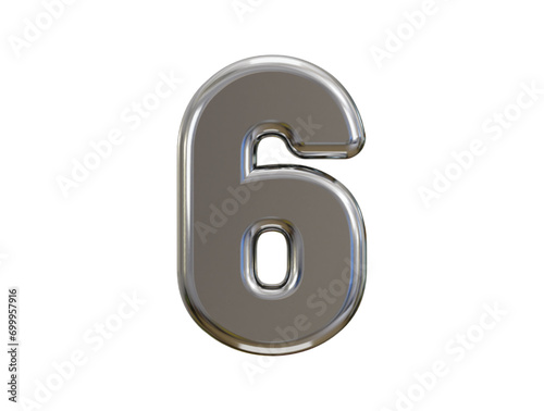 luxury silver number 6 typography 3d render