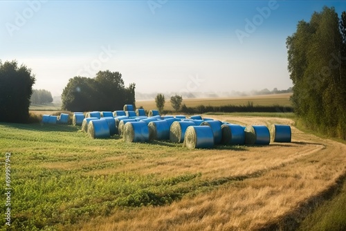 plastic covered bales hay summer late fields Harvesting © akkash jpg
